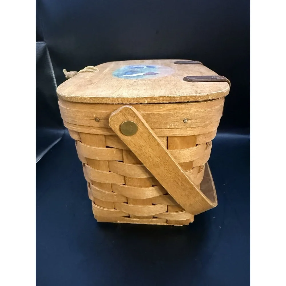 Longaberger Basket with Lid Hand Painted Signed Vintage Dresden Ohio